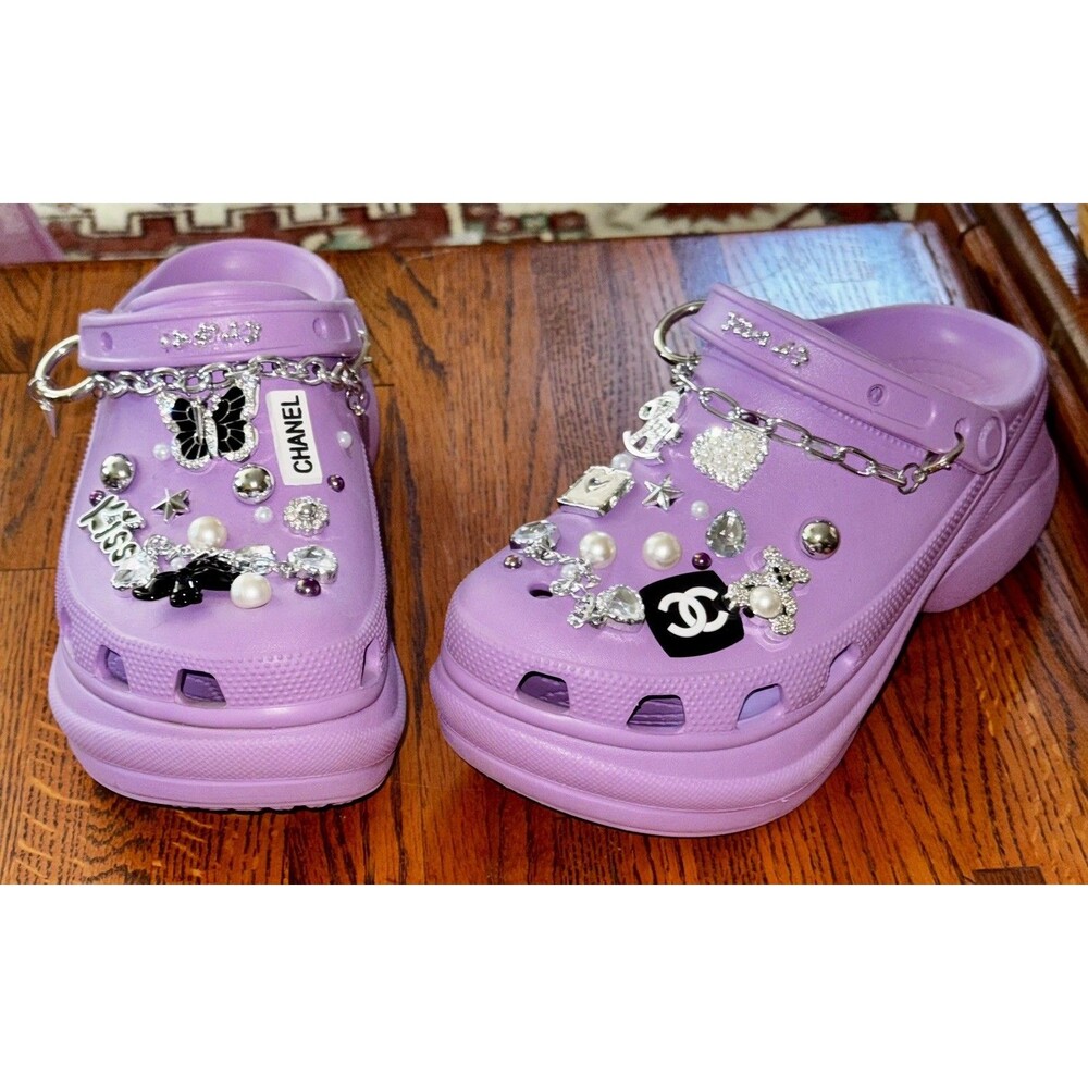 Bling Crocs embellished jibbitz Platform Clog In Purple W8